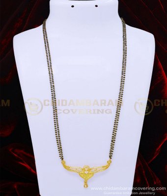 CHN200 - Gold Forming Modern White Stone Pendant with Black Beads Mangalsutra for Women 