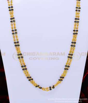 CHN205 - 24 Inches 2+2 Black Beads Two Line Mangalsutra Chain Karugamani Chain Online 