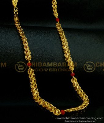 CHN208 - One Gram Gold Plated New Pattern Red Crystal Designer Broad Chain Buy Online