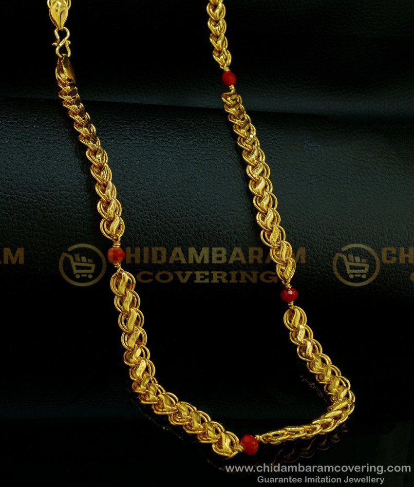 CHN208 - One Gram Gold Plated New Pattern Red Crystal Designer Broad Chain Buy Online