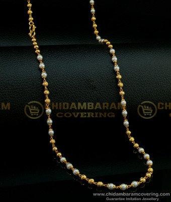 CHN209 - Trendy One Gram Gold Pearl Chain Designs Muthu Malai Chain Best Price Online
