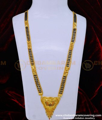CHN215 - 30 Inches Traditional Mangalsutra with Black Beads Forming Gold Long Mangalsutra Online