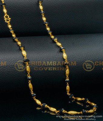 CHN224 - Traditional One Gram Gold Daily Use Black Crystal Beads Chain Online
