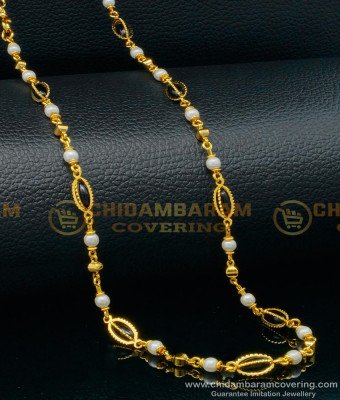 CHN225 - New Model Gold Plated Daily Use Black Beads with White Pearl Chain Online