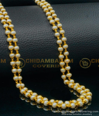 CHN228 - Pure Gold Plated Gold Designs Pearl With Gold Beads Double Line Chain Buy Online