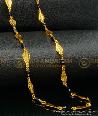 CHN234 - New Model Leaf Design with Fancy Black Crystal Beads Mangalsutra Chain Online
