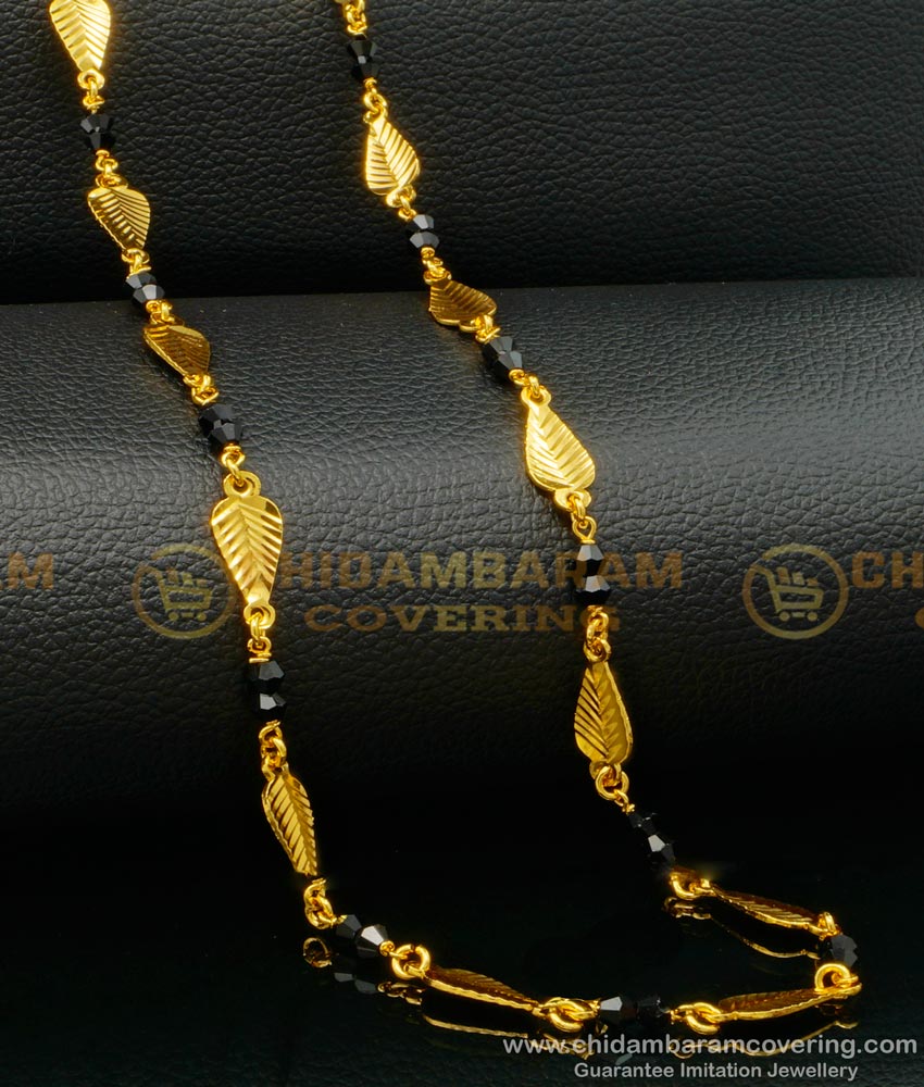 CHN234 - New Model Leaf Design with Fancy Black Crystal Beads Mangalsutra Chain Online