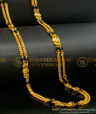 CHN235 - Latest One Gram Gold Plated Double Line Black Crystal Long Chain for Women 