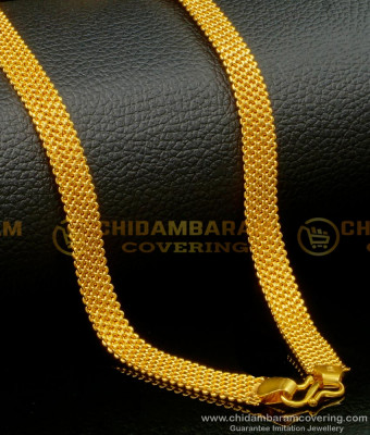 CHN238-LG - 30 Inches Long One Gram Gold Daily Wear Broad Gold Chain for Men 