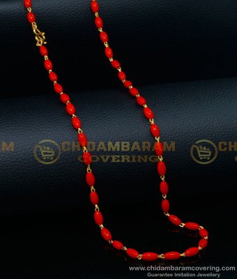 CHN242 - Traditional One Gram Gold Plated Red Coral Chain for Women 