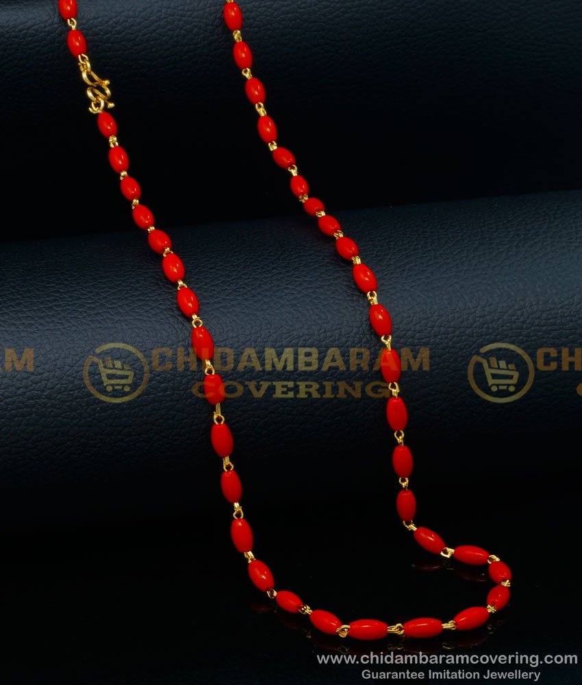 CHN242 - Traditional One Gram Gold Plated Red Coral Chain for Women 