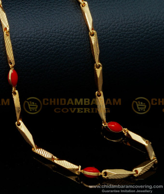 CHN245 - Latest Gold Plated Long Chain With Coral Beads Long Chain for Women