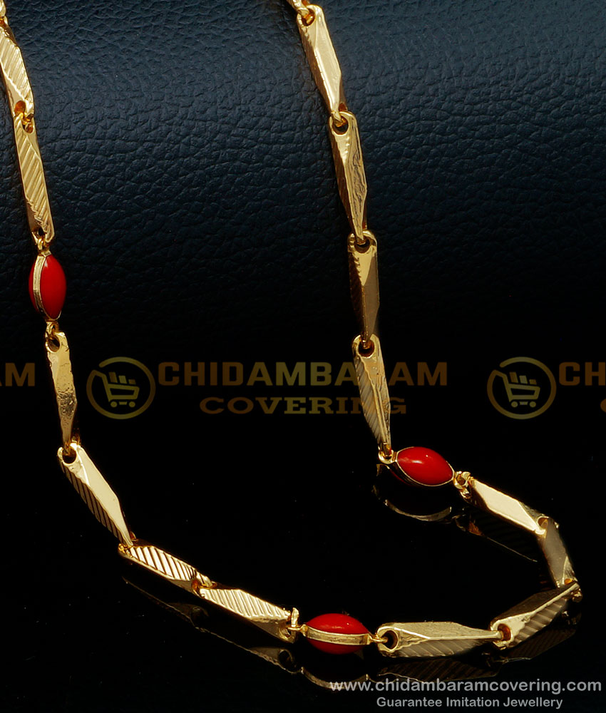 CHN245 - Latest Gold Plated Long Chain With Coral Beads Long Chain for Women