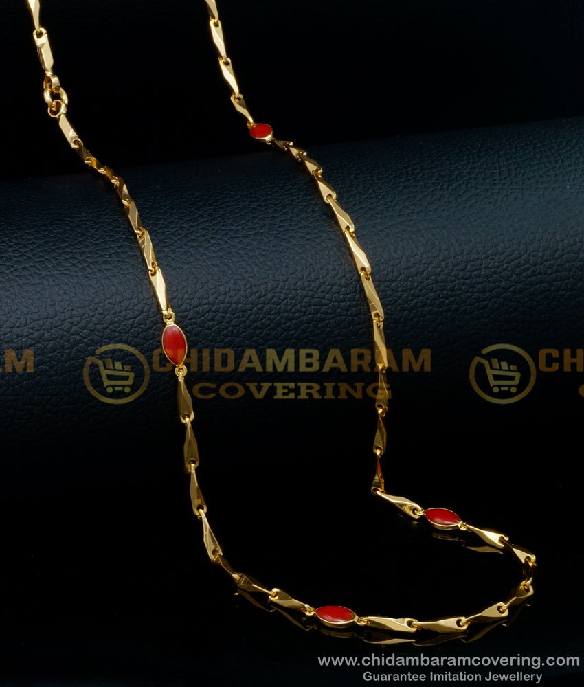 CHN246 - Attractive Wheat Model Gold Chain with Coral Beads Long Chain Designs