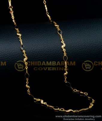 CHN249 - Unique Black Beads Daily Use Chain Artificial Gold Chain for Ladies