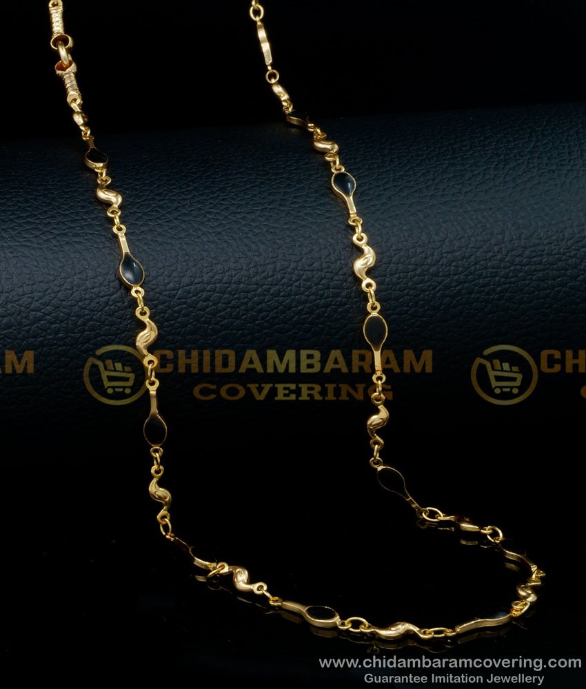 CHN249 - Unique Black Beads Daily Use Chain Artificial Gold Chain for Ladies