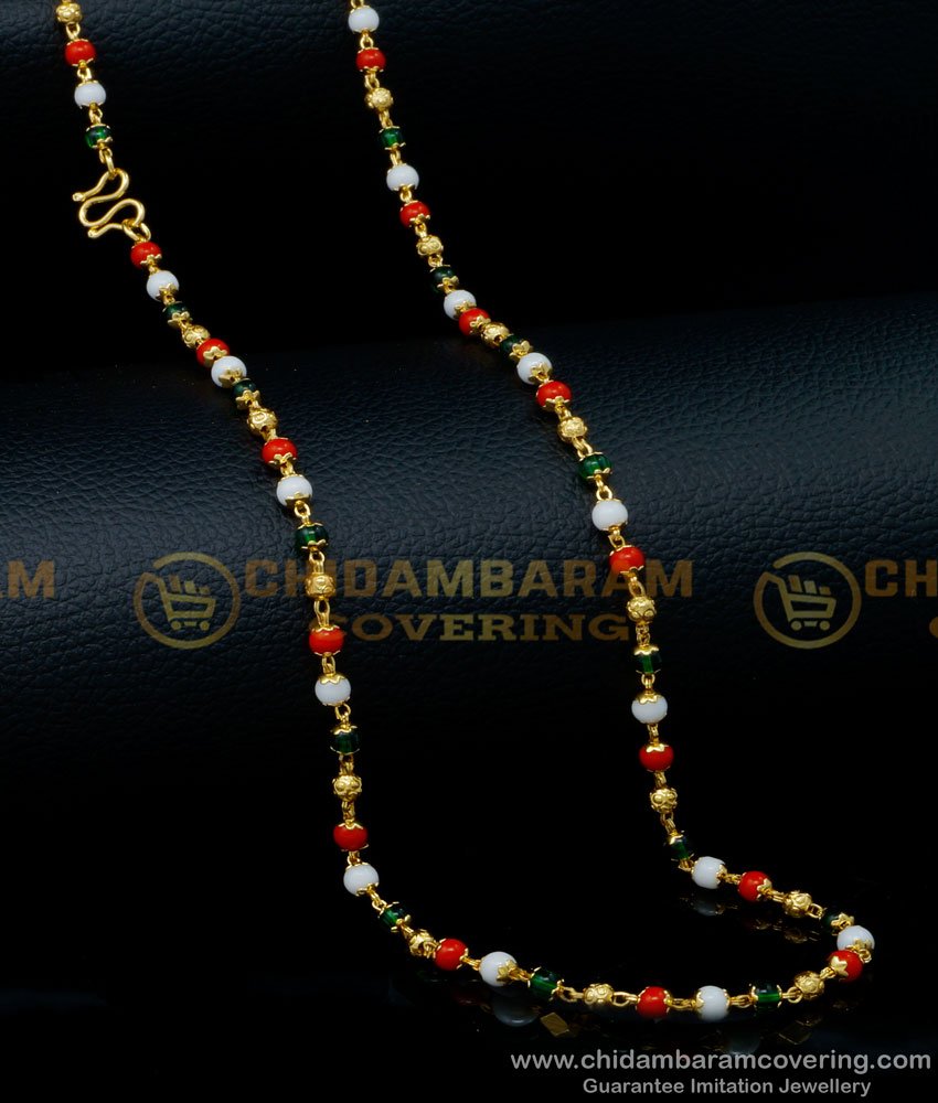 CHN251 - One Gram Gold Plated Multi Colour Beads Chain Designs for Women 