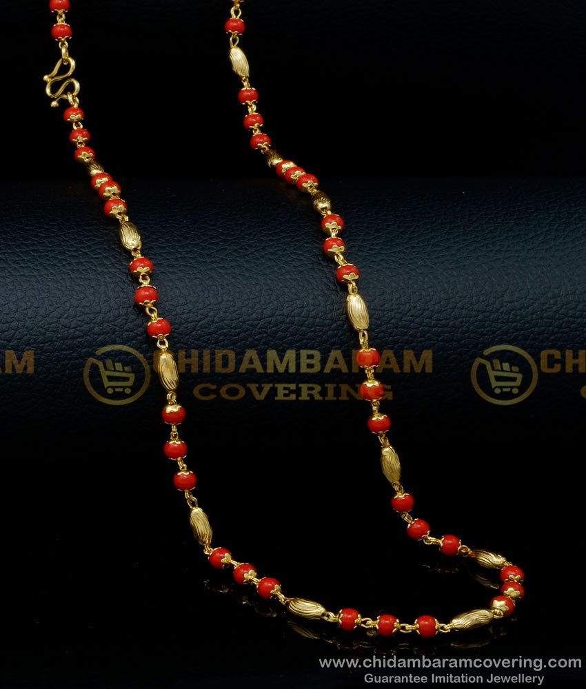 CHN254 - Traditional Pavalam Chain Models Imitation Coral Jewellery Online Shopping