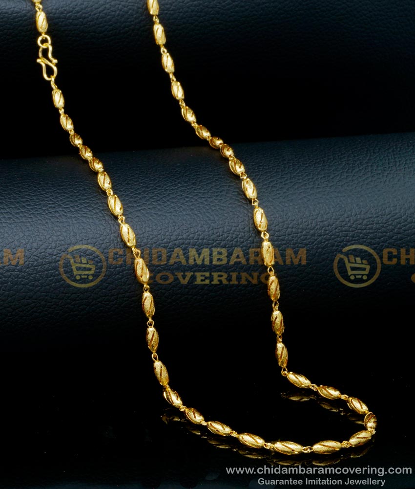 CHN257- Gold Plated Jewellery Light Weight Gold Beads Long Chain Designs