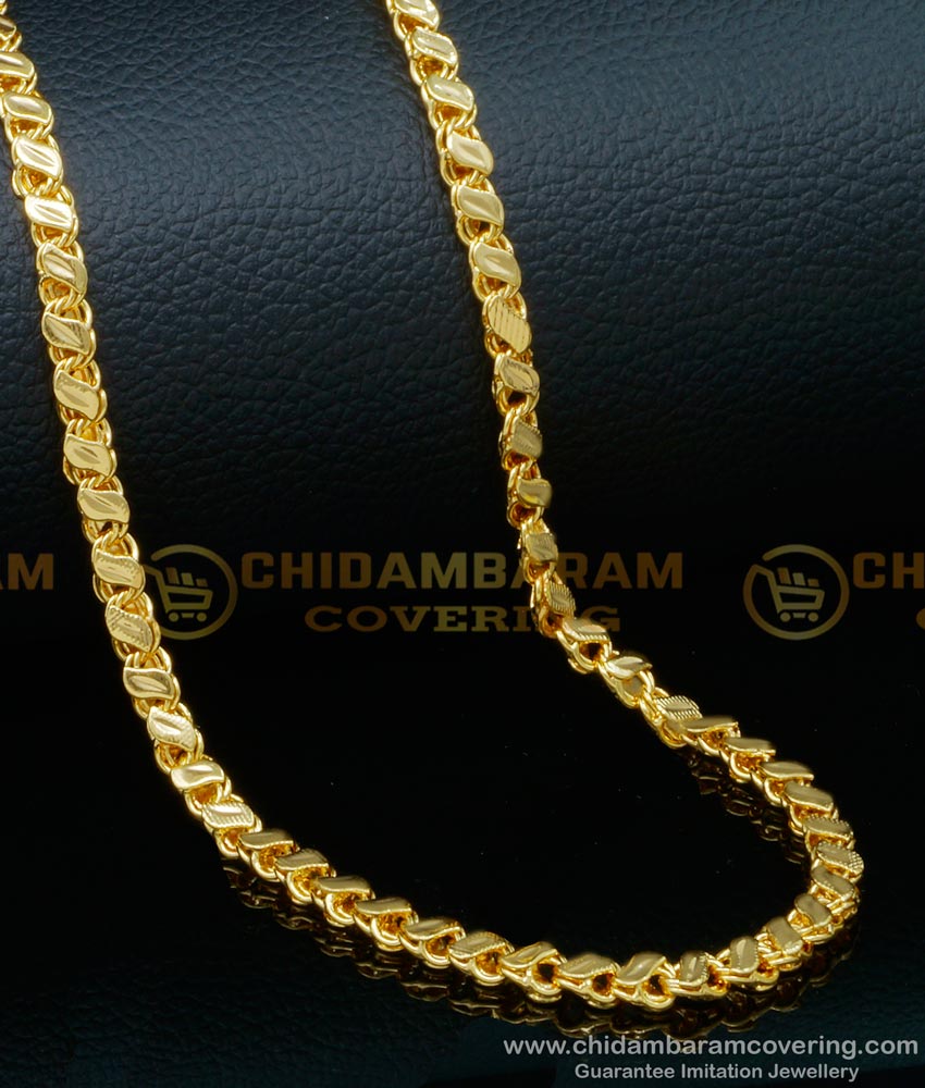 CHN263-XLG - 36 Inches 1 Gram Gold Plated Leaf Cutting Thick Chain Design 