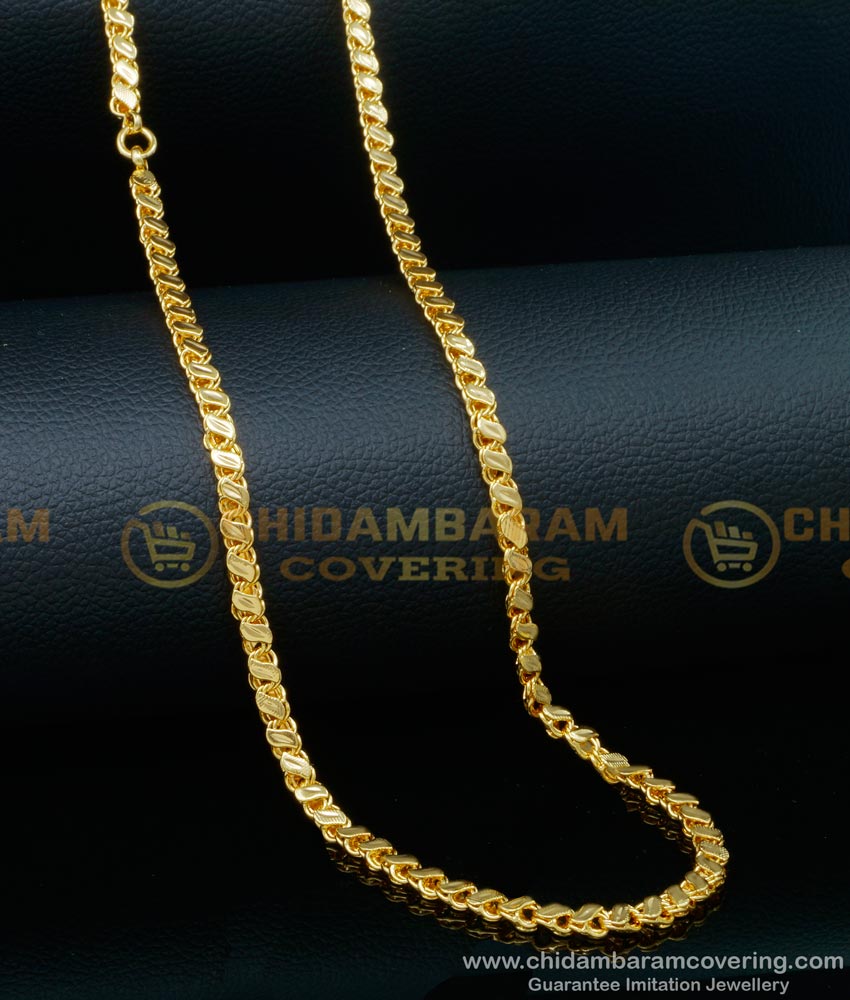 CHN263-XLG - 36 Inches 1 Gram Gold Plated Leaf Cutting Thick Chain Design 