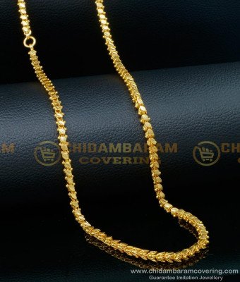 CHN268-XLG - 36 Inches Traditional Gold Chain Design Oval Leaf Cutting Gold Plated Long Chain Online 