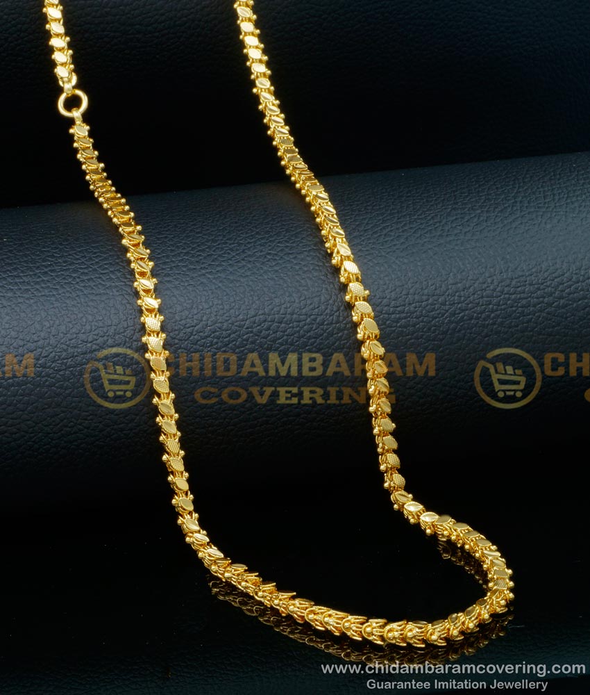 CHN268-XLG - 36 Inches Traditional Gold Chain Design Oval Leaf Cutting Gold Plated Long Chain Online 