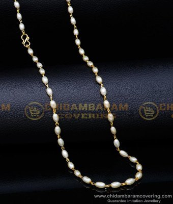 CHN276 - Beautiful Long White Pearl Chain Designs for Ladies