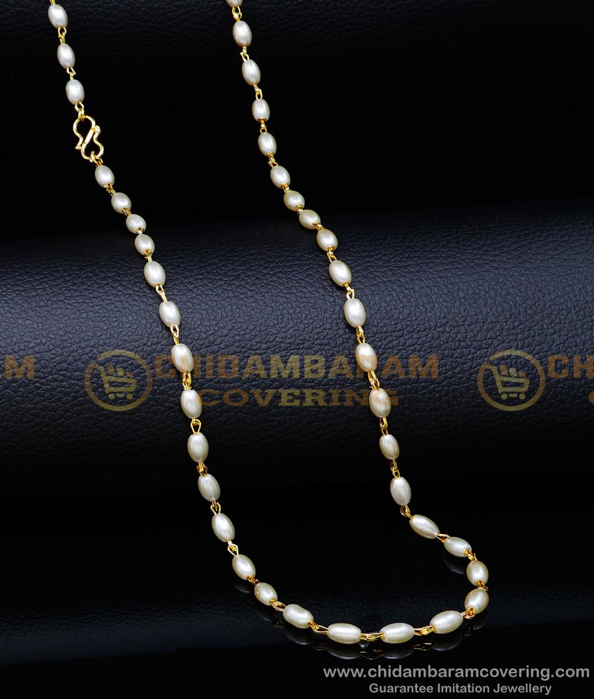 CHN276 - Beautiful Long White Pearl Chain Designs for Ladies