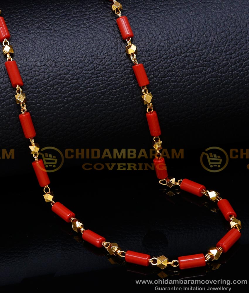 CHN278 - Traditional Long Pavalam Gold Chain Designs for Ladies 