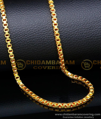 CHN286-LG - 30 Inch Long Gold Design Square Box Chain Original Gold Plated Chain for Men