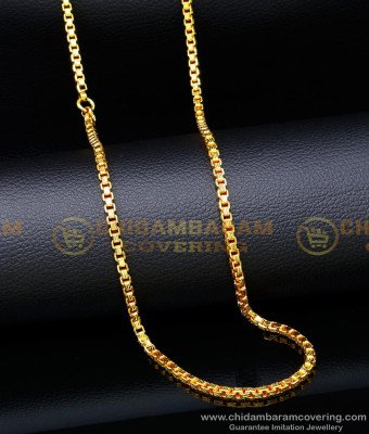 CHN286-LG - 30 Inch Long Gold Design Square Box Chain Original Gold Plated Chain for Men
