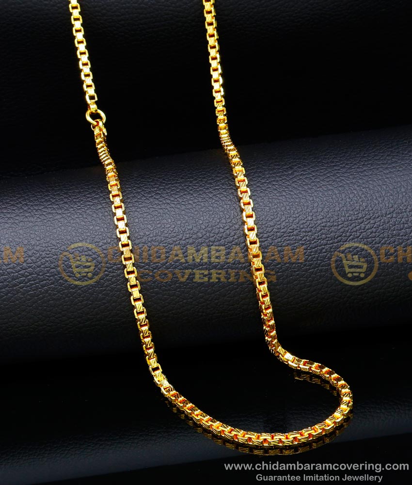 CHN286-LG - 30 Inch Long Gold Design Square Box Chain Original Gold Plated Chain for Men