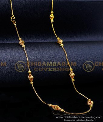 CHN298 - Stylish Thin Gold Beads Long Chain Design for Women
