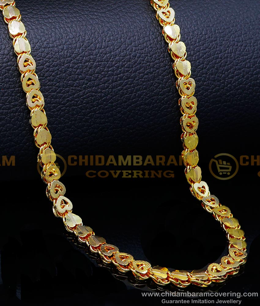 CHN300-LG - 30 Inches Long Heart Design Daily Use 1 Gram Gold Chain