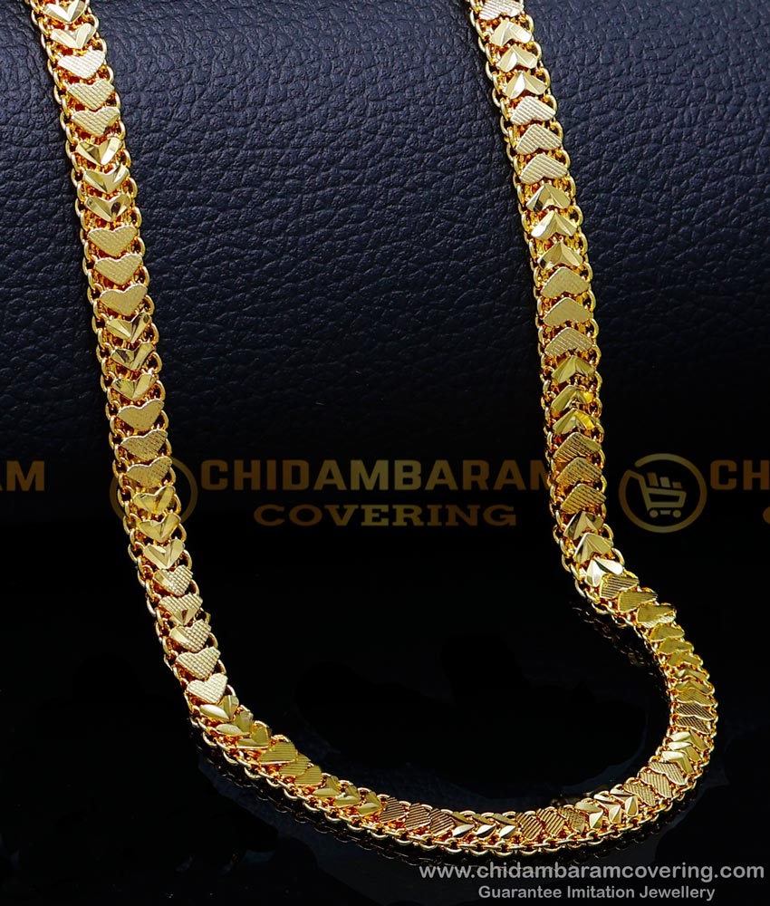 CHN301-LG - 30 Inches Latest Double Side Heart Design Gold Plated Chain