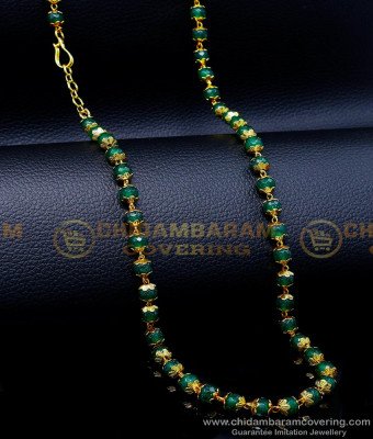 CHN308 - Beautiful 1 Gram Gold Emerald Long Crystal Beads Chain
