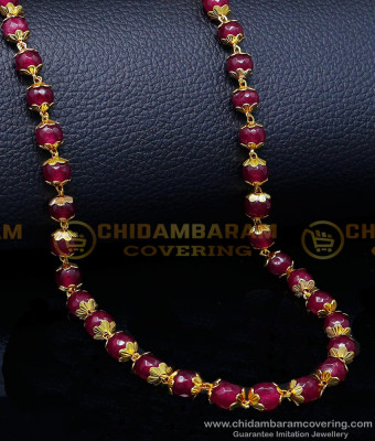 CHN309 - Attractive Daily Use Long Red Crystal Chain Gold Design