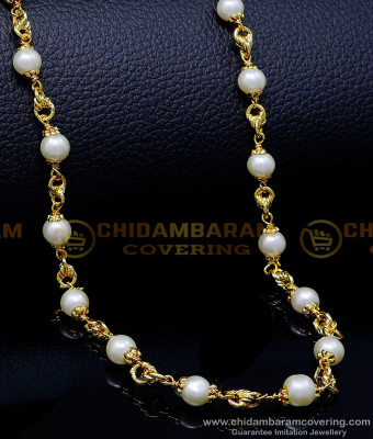 CHN311 - 1 Gram Gold Plated White Pearl Long Chain for Ladies