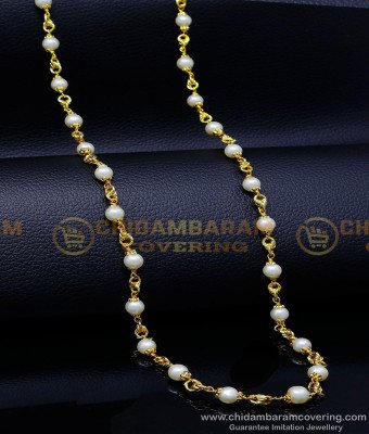 CHN311 - 1 Gram Gold Plated White Pearl Long Chain for Ladies