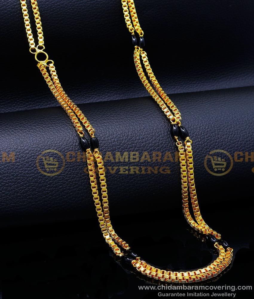 CHN315 - Two Line Black Beads Karimani Chain Designs Gold