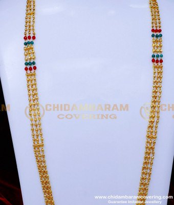 CHN320 - Latest 3 Line Crystal With Gold Beads Chain Designs