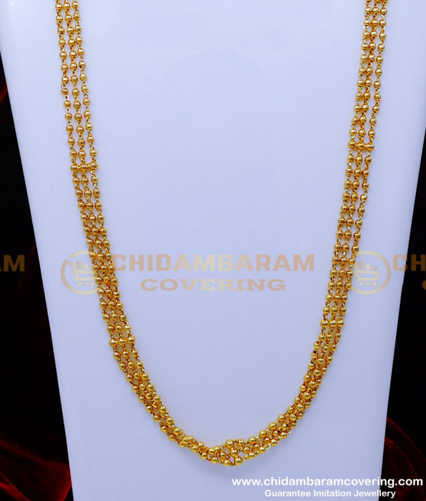 CHN320 - Latest 3 Line Crystal With Gold Beads Chain Designs