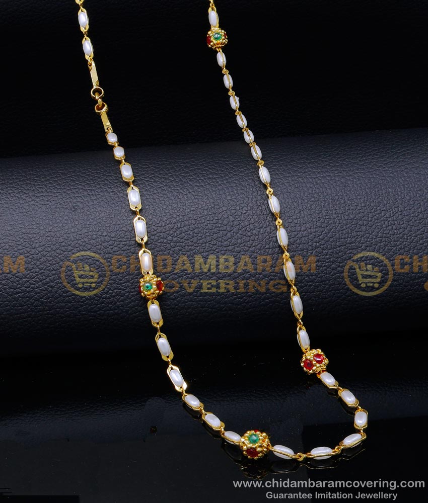 CHN321 - New Model White Pearl Beads Chain Designs for Ladies