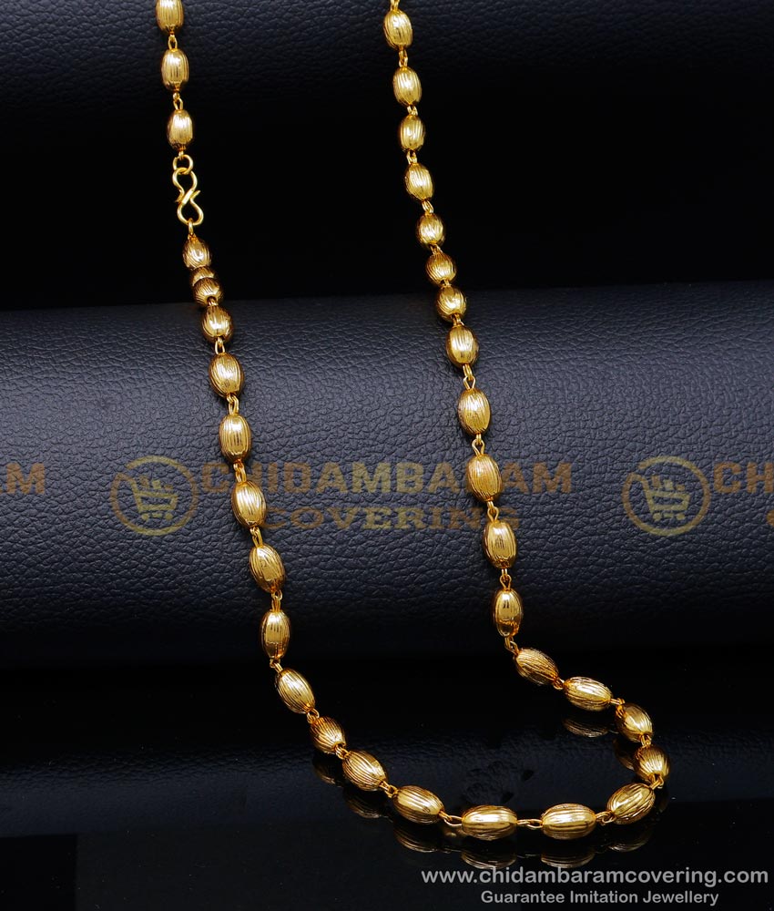 CHN323-LG - 30 Inches Latest Gold Plated Gold Beads Chain Designs for Ladies