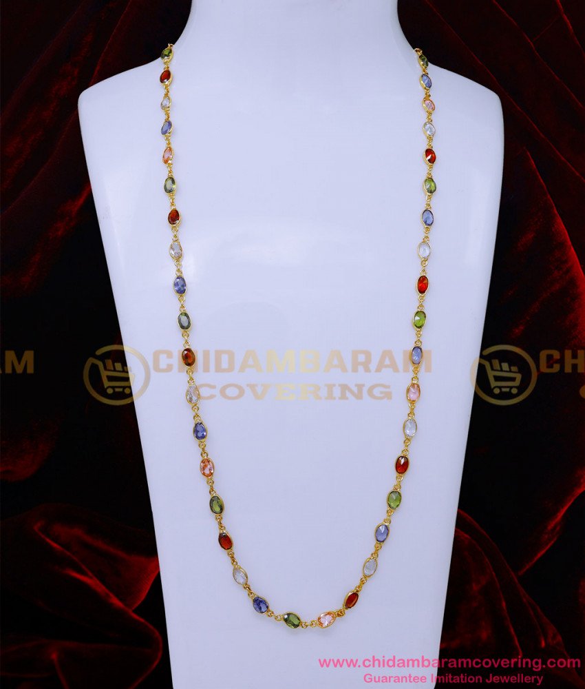 CHN329 - Latest Design Multi Colour Stone Gold Chain Designs Ladies