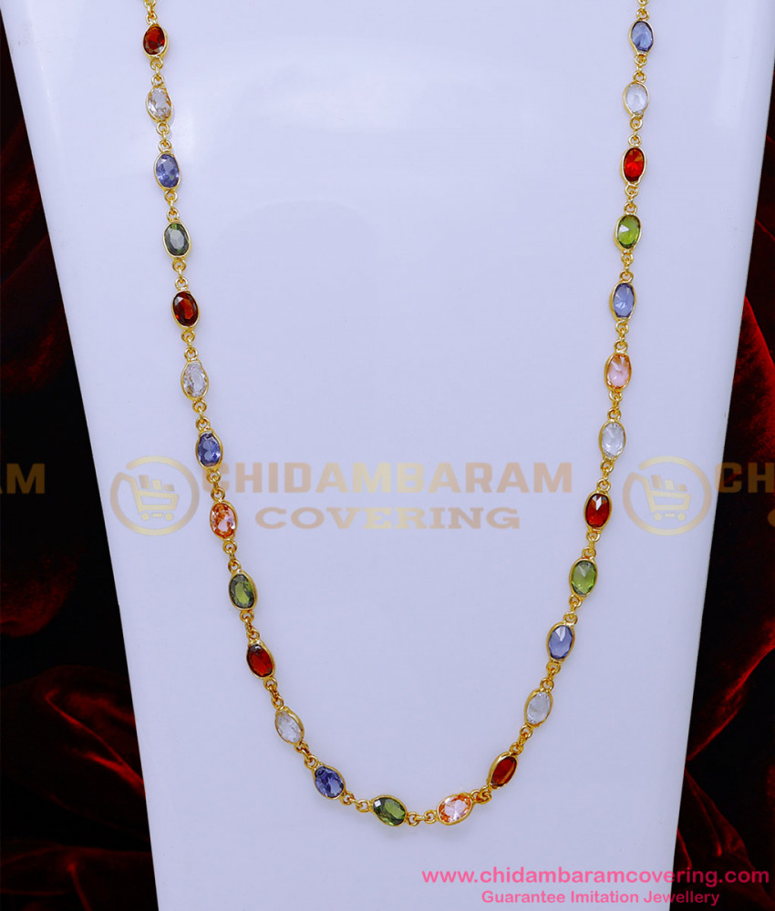 CHN329 - Latest Design Multi Colour Stone Gold Chain Designs Ladies