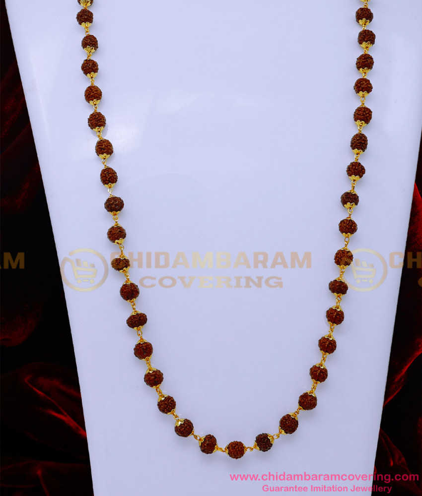 CHN336 - One Gram Gold Plated Men Single Rudraksha Gold Chain Design