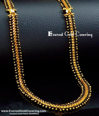 CHN345 - 1 Gram Gold Plated Black Beads Mangalsutra Gold Chain