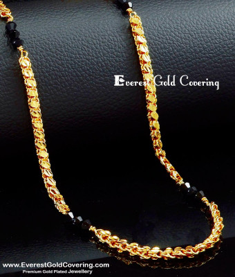 CHN346 - 1 Gram Gold Black Crystal Chain Mangalsutra Design